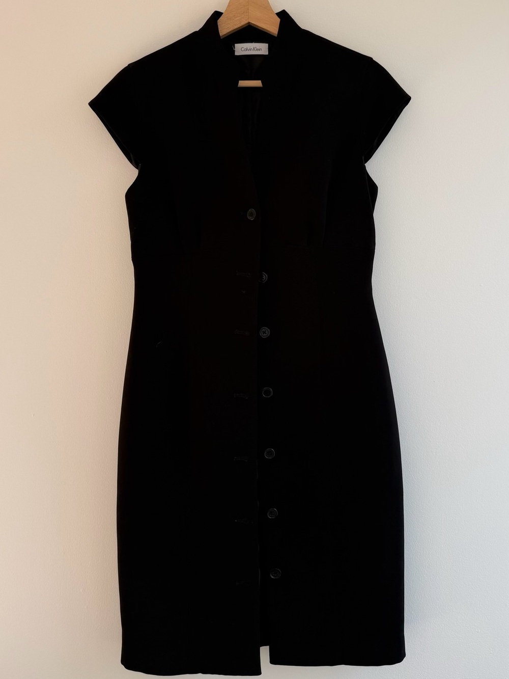 Calvin Klein Black Button-Front Midi Dress with Cap Sleeves